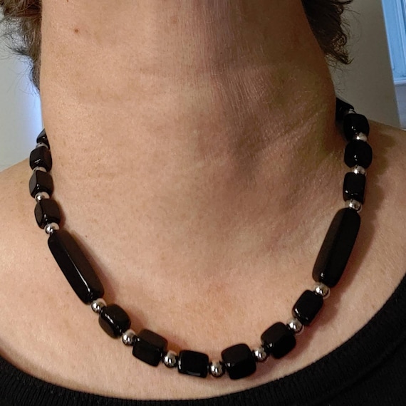 Vintage Trifari Black and Silvertone Necklace. Bl… - image 1