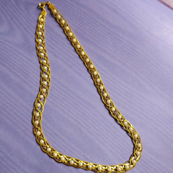 Vintage Avon Braided Goldtone Necklace with Faux … - image 5