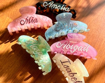 Custom Name Hair Claw Clips - Personalized Rhinestone Pearl Hair Clips | Bridesmaid Proposal Gift | Wedding Hair Accessory
