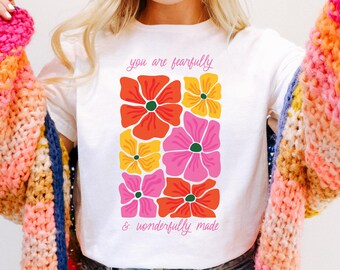 You Are Fearfully and Wonderfully Made PNG, Psalm 139:14 PNG, Christian Sublimation Designs, Mothers Day Scripture PNG, Retro Floral Png