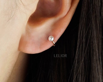 Baby Pearl Cartilage Earrings - 3mm 4mm pearl earring, teeny tiny hoop, pearl cartilage piercing, dainty pearl earring, tiny pearl hoops
