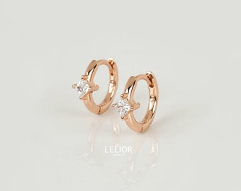 Tiny Diamond CZ Hoop Earrings • huggie earrings • dainty hoops • minimalist earrings • diamond shape earrings • gold hoops • silver earrings