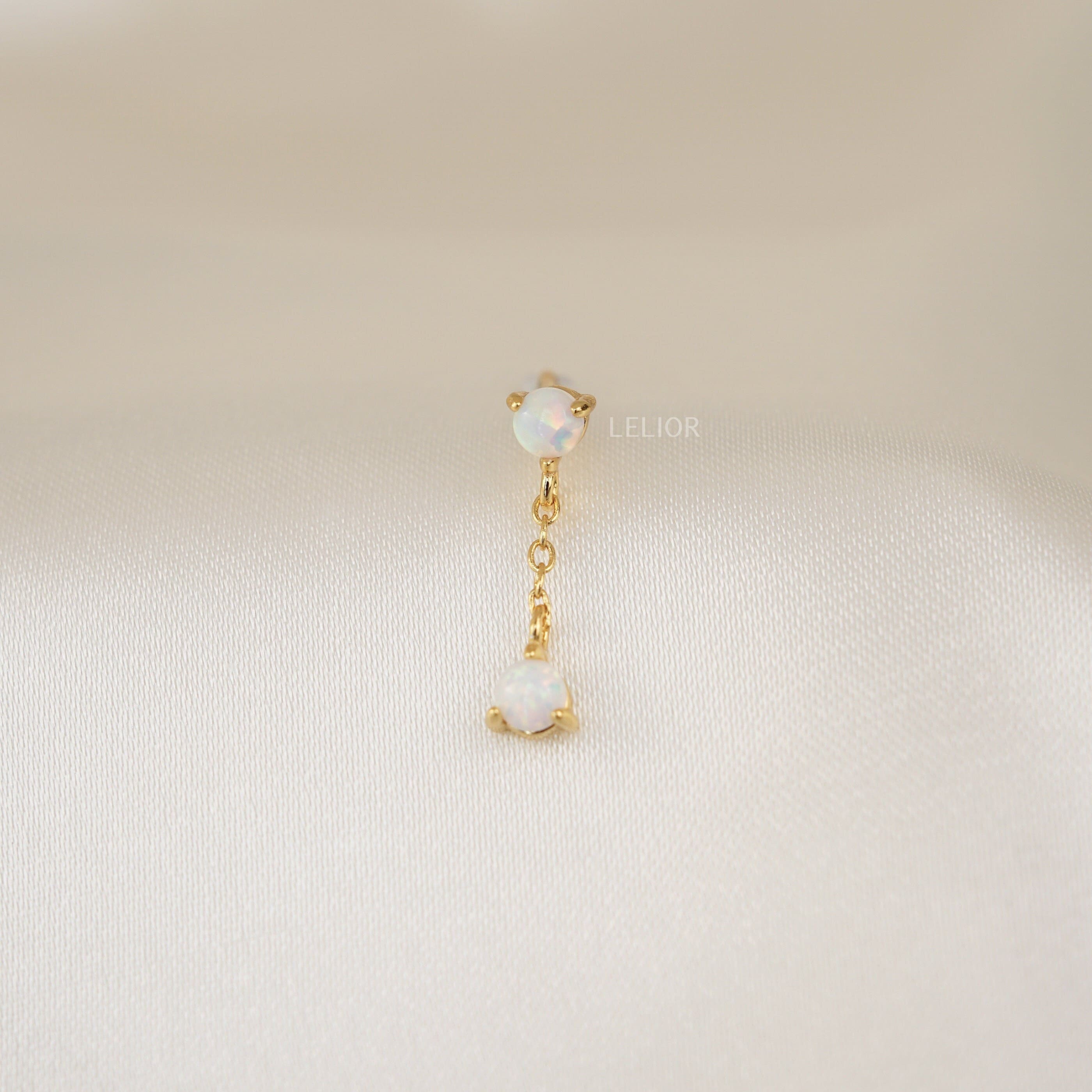 Opal Drop Dangle Studs • Dainty Tiny White Opal Earrings • Gold Tiny Stud Earrings • Cartilage Studs • October Birthstone • Gold Drop Studs