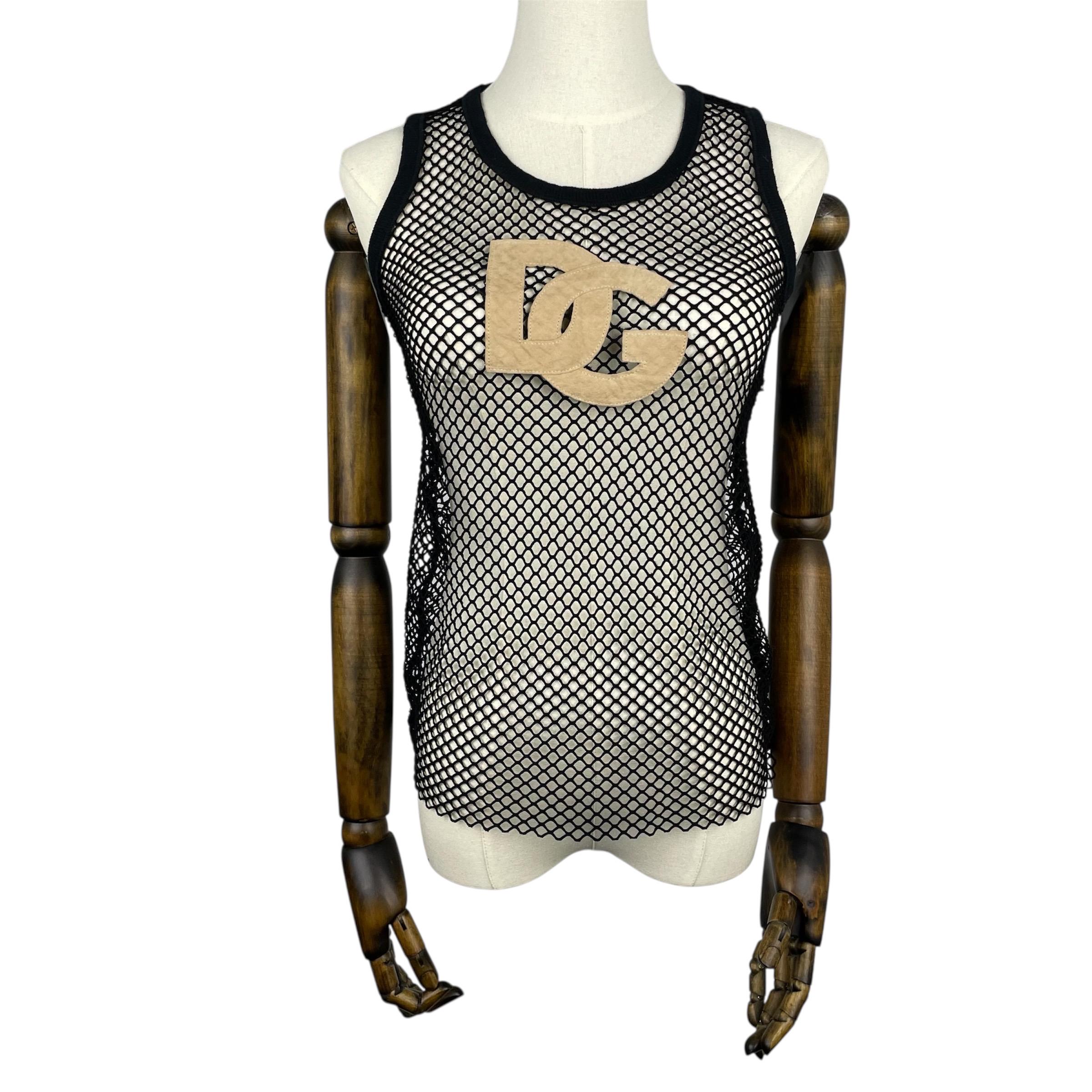 Authentic Dolce Gabbana Mesh Tank Top - Leather Logo & Back