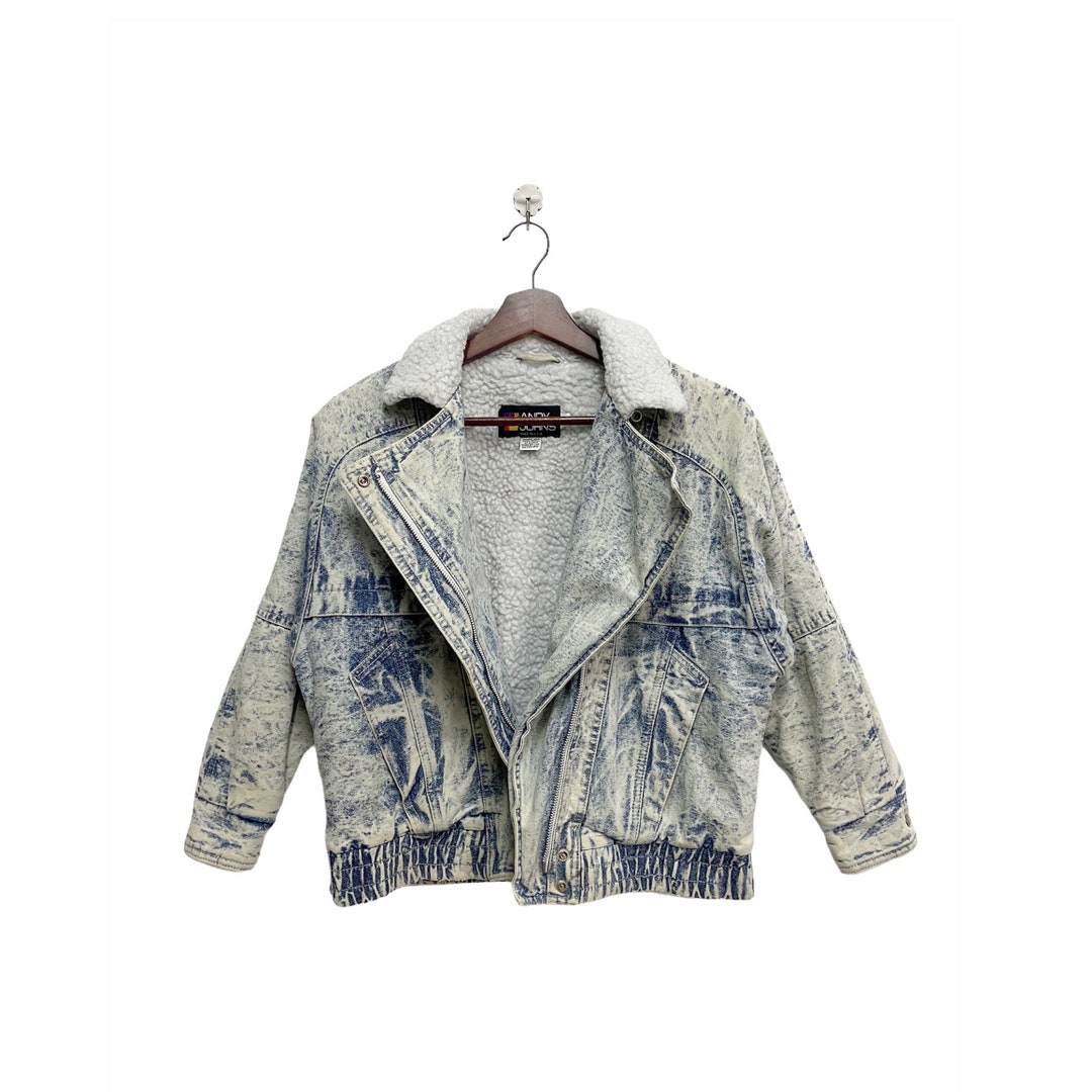 Andy Johns Denim Jean Jacket Coat Vtg. 90s Genuine Leather