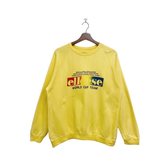 Vintage 80s Ellesse Crewneck Sweatshirt Yellow Si… - image 1