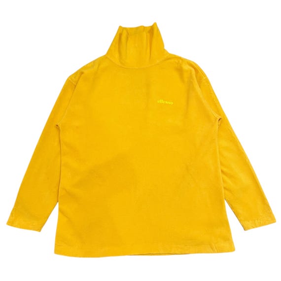 Ellesse, Retro Ellesse Embroidered Logo Fleece Mock Neck Sweater Yellow Size Large