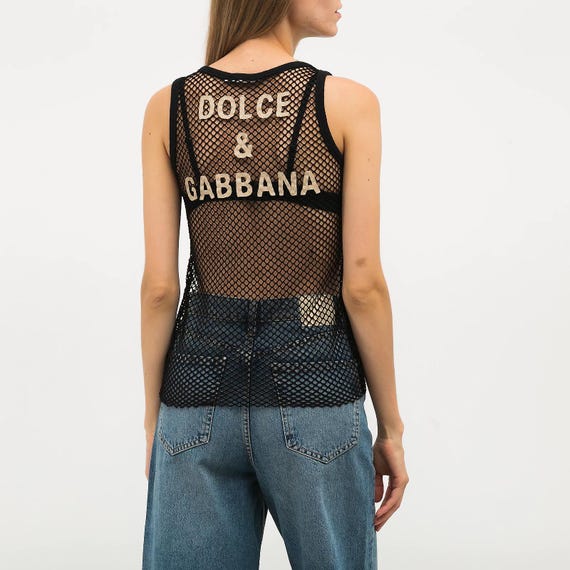 Authentic Dolce Gabbana Mesh Tank Top - Leather Logo & Back