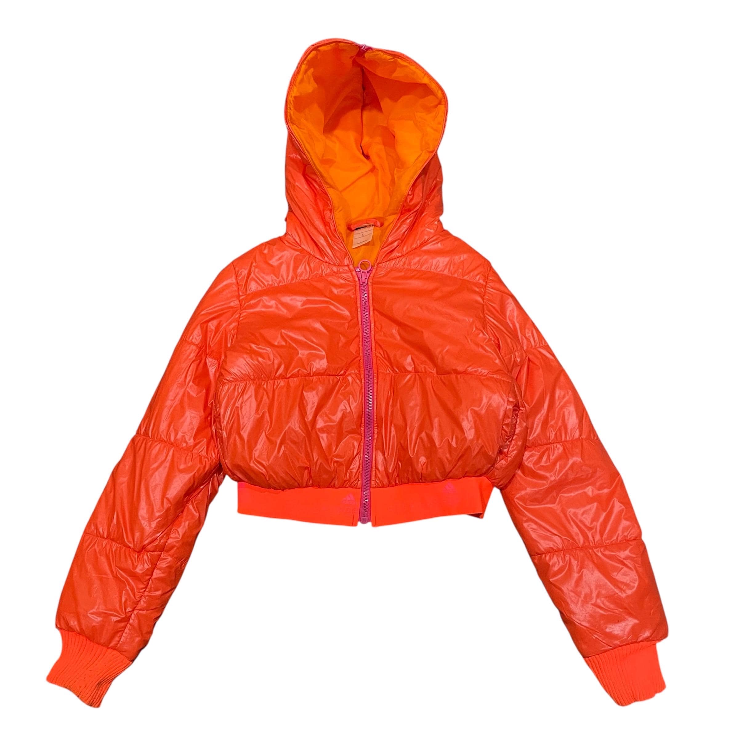 Adidas Stella Mccartney Stellasport Orange Hooded Crop Puffer Coat