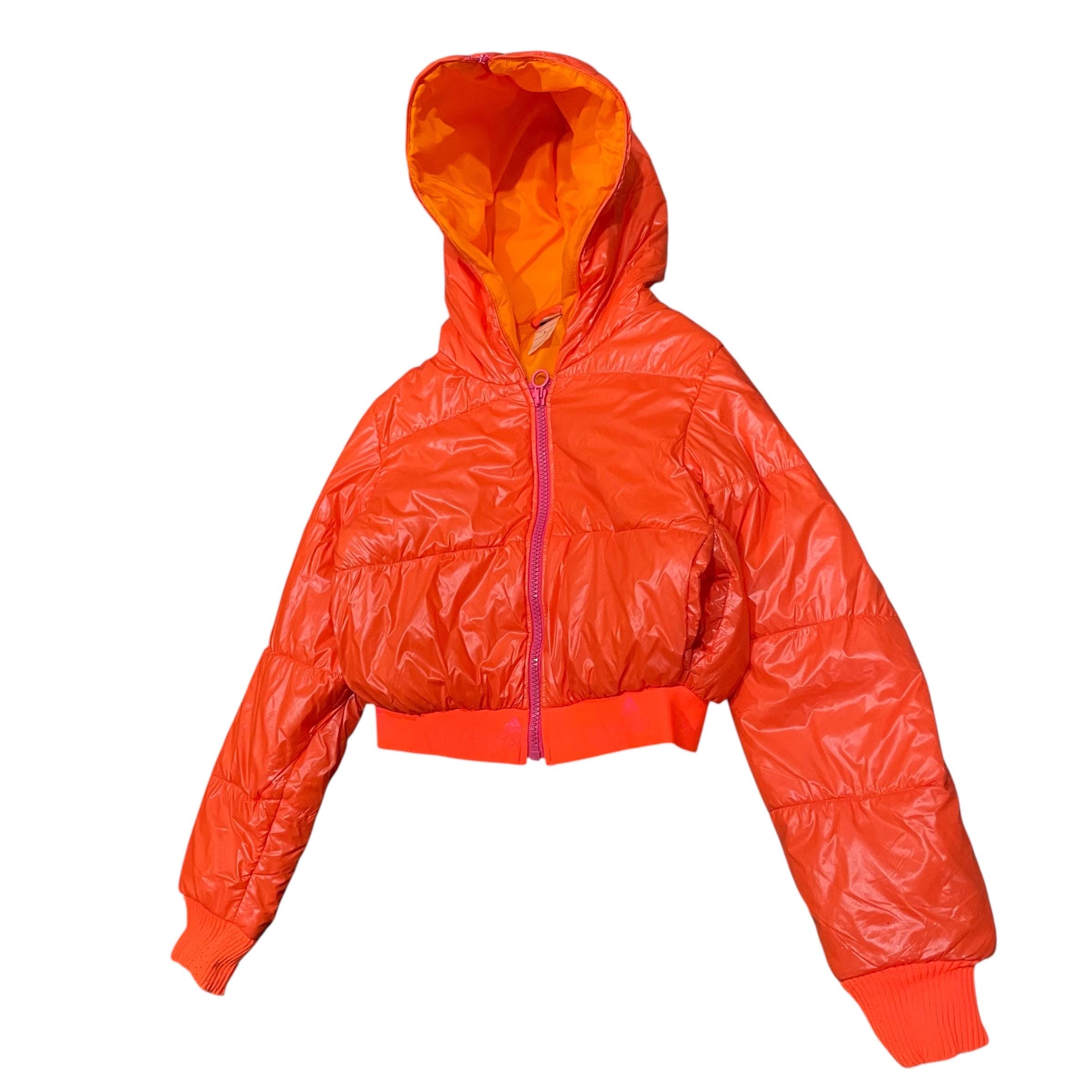 Adidas Stella Mccartney Stellasport Orange Hooded Crop Puffer Coat