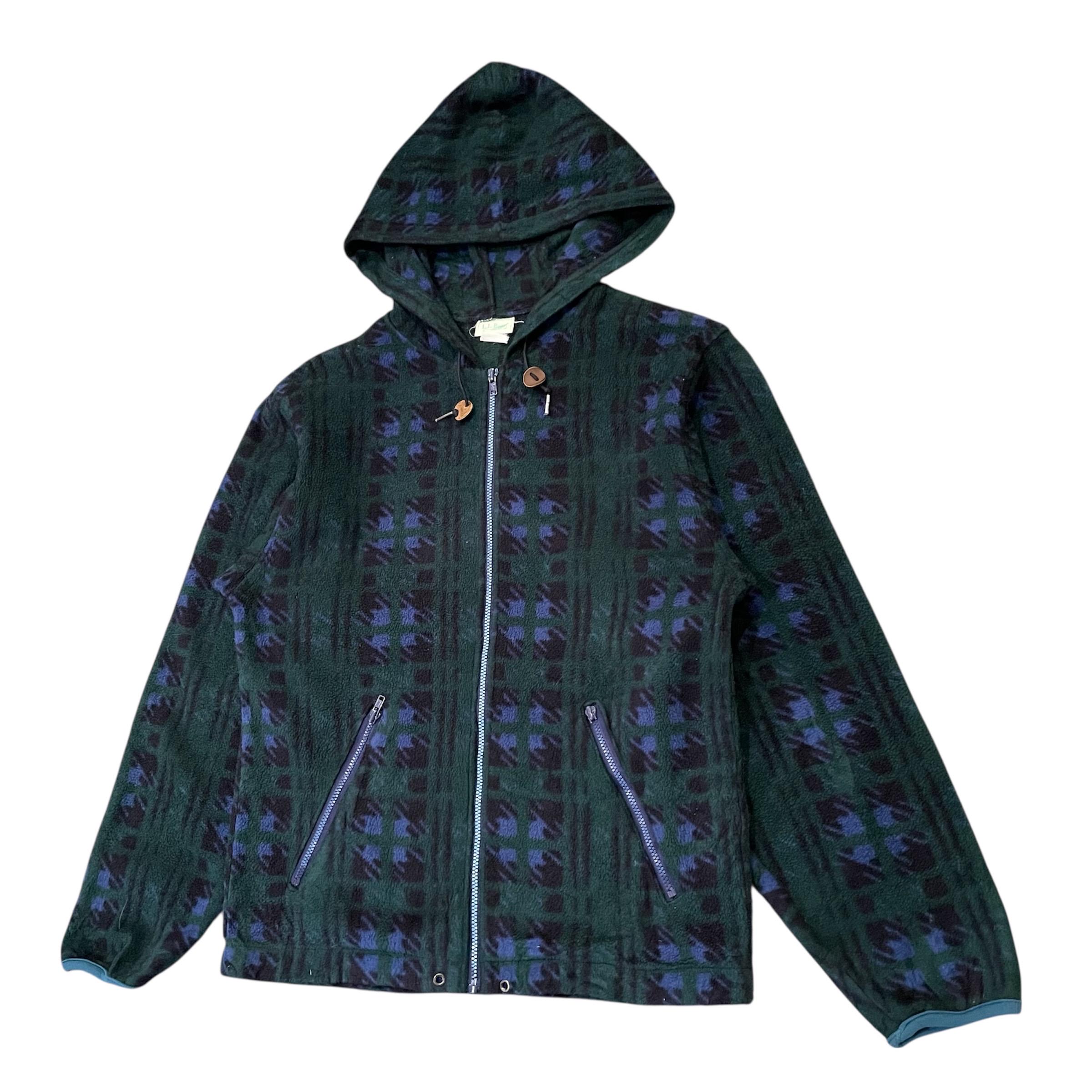 Vintage 90s L.L. Bean Patterned Fleece Hoodie | Geometric Abstract