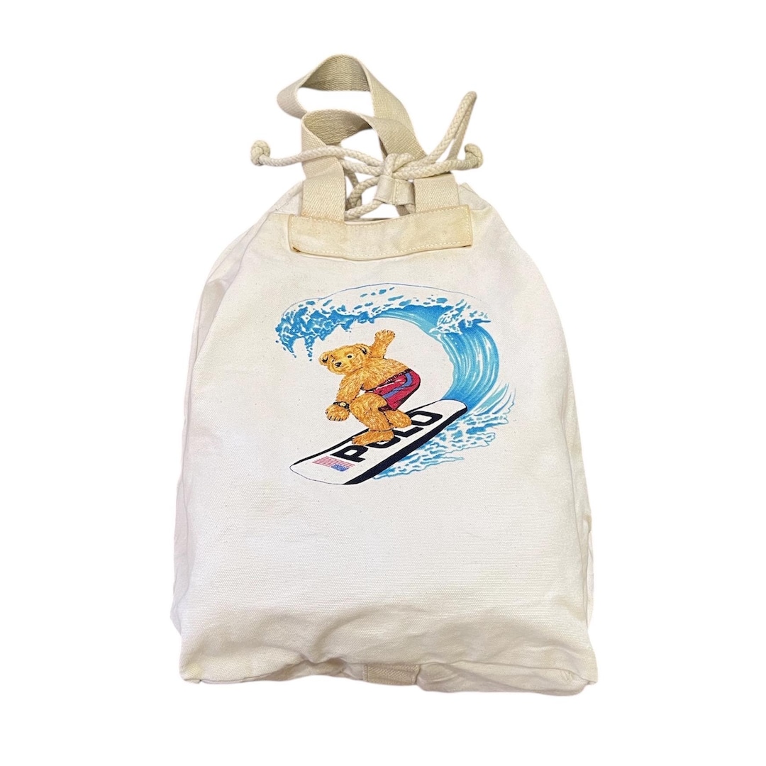 Rare!vintage Polo Ralph Lauren Surfing Bear Drawstring Canvas