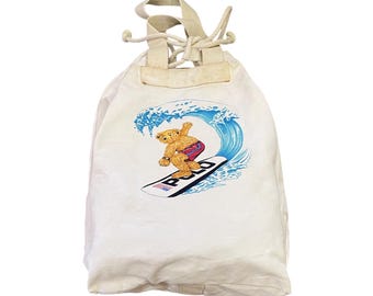 Rare!Vintage Polo Ralph Lauren Surfing Bear Drawstring Canvas Backpack | Polo Bear Gym Sack Bucket Bag | Beach Travel Duffle