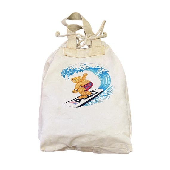 Rare!vintage Polo Ralph Lauren Surfing Bear Drawstring Canvas