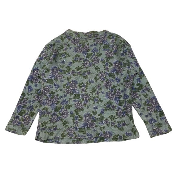 Benetton, Vintage United Colors of Benetton Floral Knit Sweatshirt | 90s Cottagecore Romantic Flower Print Terry Cloth Top Made in Japan | Size 46
