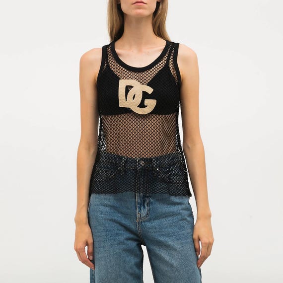 Authentic Dolce Gabbana Mesh Tank Top - Leather Logo & Back