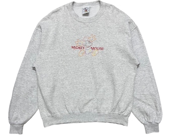 Sudadera vintage con cuello redondo bordado de Mickey Mouse