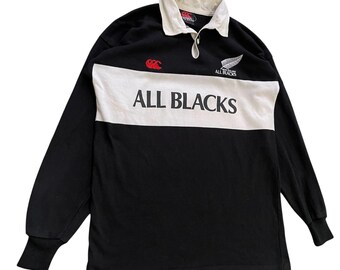 VINTAGE 90s Canterbury All Blacks Rugby Shirt | Long Sleeve | Made