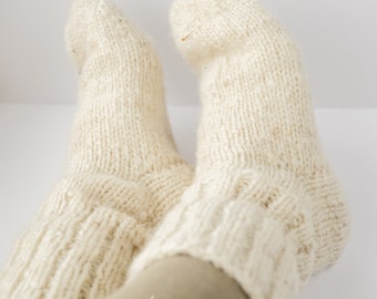 Handmade Knitted 100% Pure Sheep Wool Thick Socks for Walking Boots Wellies