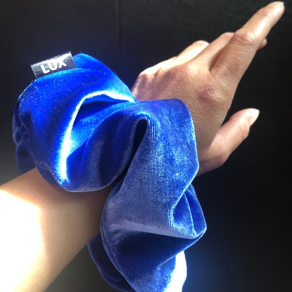 XXL Jenna | Oversized Blue Velvet Scrunchies | XXL Blue Shiny Scrunchies | Big Srunchie Hair Tie | Jumbo Blue Scunchies | trendy velvet