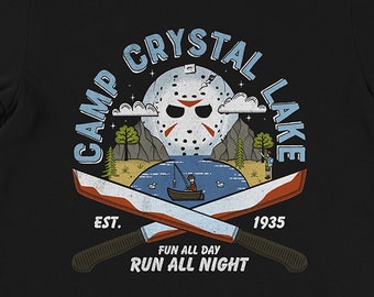 Friday the 13th, Camp Crystal Lake, Jason, Halloween, Vintage-Style, Black Unisex T-shirt