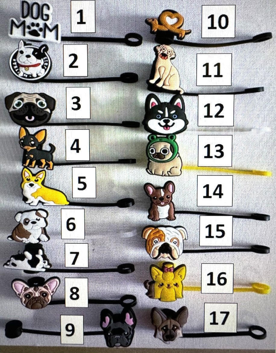 1PCS PVC Straw Charms Cute Dogs Plastic Straw Topoer Cover Splash