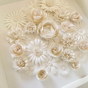 Personalized Elegant Paper Flower Shadow Box - Wedding, Engagement, Mother’s Day gift - 10.5 in x 10.5 in frame