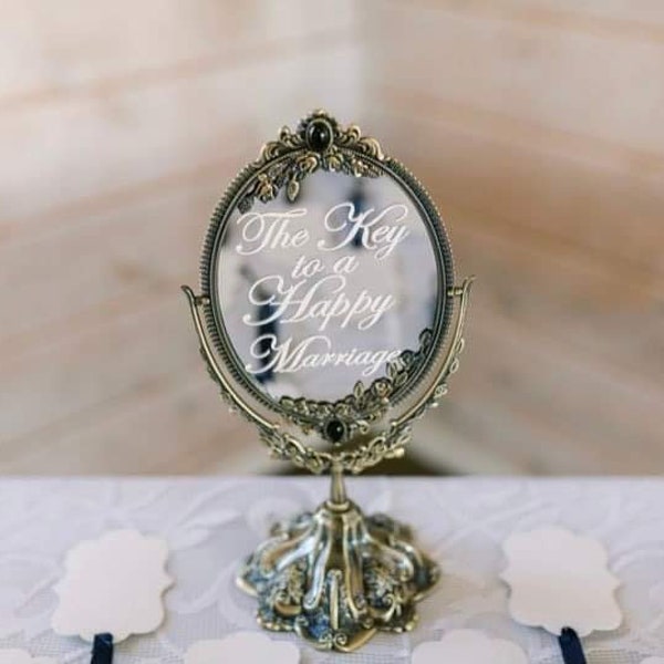 Key to a Happy Marriage - Vintage Mirror Wedding Sign - Baroque Ornate