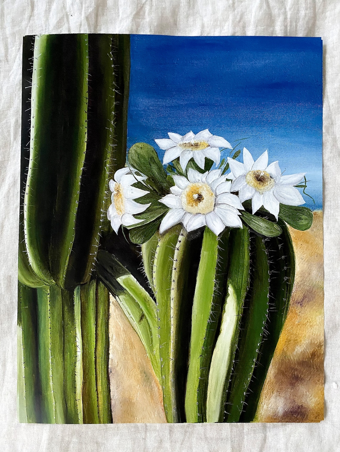 Cactus flower oil paint art print. Art poster. Art print. Wall Etsy