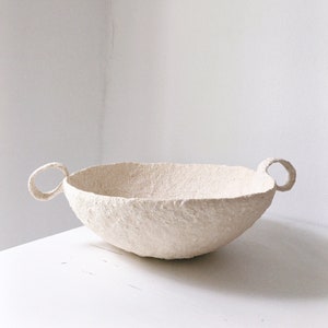 Handmade organic texture large papier-mâché bowl with handles