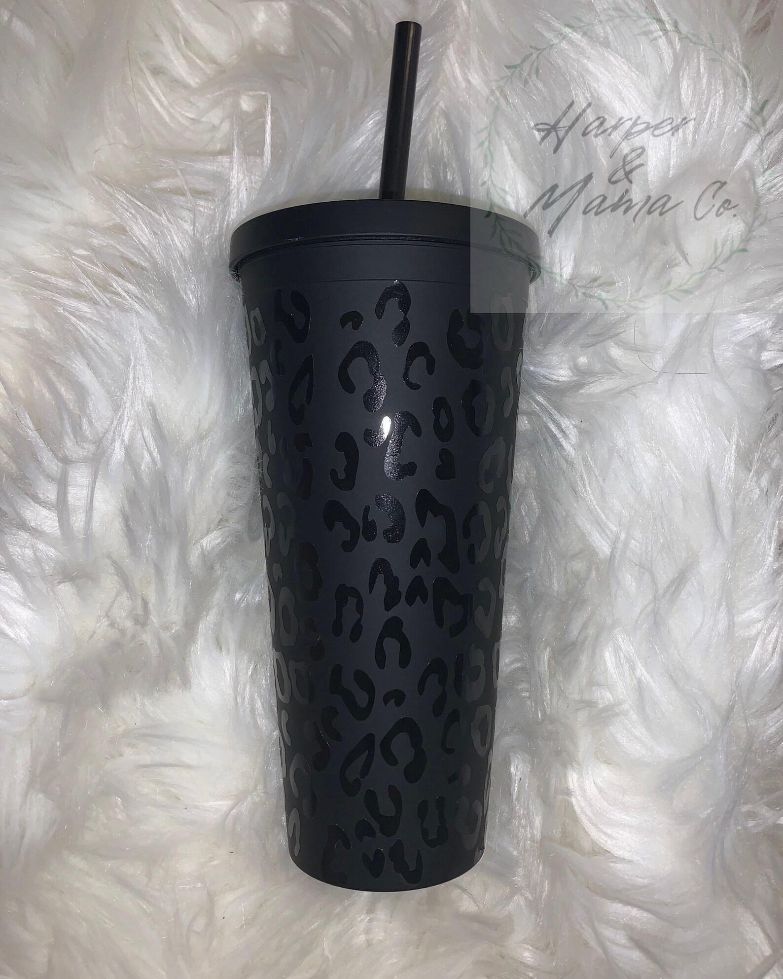 22 Oz. Matte Black Tumbler Leopard Print with Name Etsy