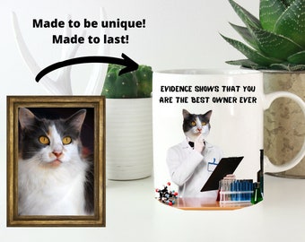 Caneca de café do proprietário do gato e do cão do técnico do cientista do laboratório, presente personalizado do amante do animal de estimação, xícara de chá personalizada da foto, presente memorial do proprietário do animal de estimação