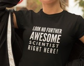 Camisa unissex de cientista, presente para professor de ciências, camisa engraçada de cientista, camiseta preta elegante e moderna, geek de ciências