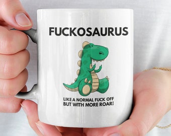 Caneca de merda, caneca de café engraçada de Fuckosaurus, xícara de chá rude e inadequada, ideia engraçada de presente