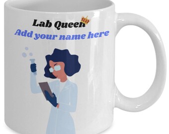 Gepersonaliseerde lab koningin koffie mok, medisch laboratorium wetenschapper theekopje, cadeau voor lab tech, aangepaste wetenschap leraar, gezondheidszorg moeder zus