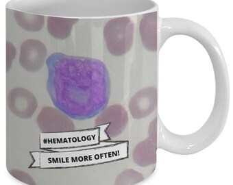 Funny hematology coffee mug, personalized science mug, lab tech custom tea cup,  haematology microscopy, lab technician gift, smile more