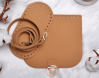 A set of PU leather in two layers for knitting a bag over the shoulder. Eco-leather bag for every day. Knit a bag of yarn. Ready set.