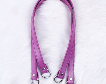 Set of leather handles for bag with screws and rings 70x2 cm. Knit macrame bag Magnolia.Bag with handles. Replace leather straps for DIY bag