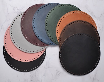 Large bottom made of genuine leather for basket, backpack or home organizer, size 20cm. Details for knitting, DIY leather base for bag