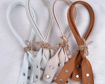 PU leather handles for bag with simple screw fixing, Pair Eco-leather handbag handles, A set of 2pcs. handles for baskets and shoppers