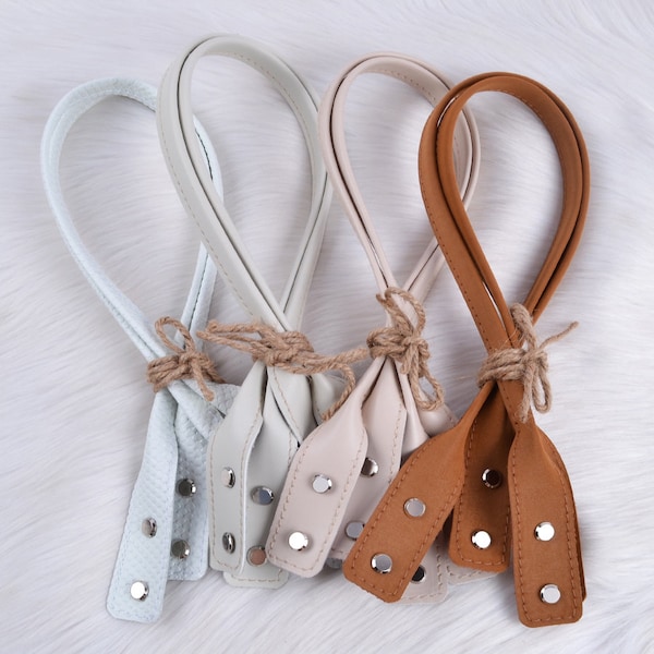 PU leather handles for bag with simple screw fixing, Pair Eco-leather handbag handles, A set of 2pcs. handles for baskets and shoppers