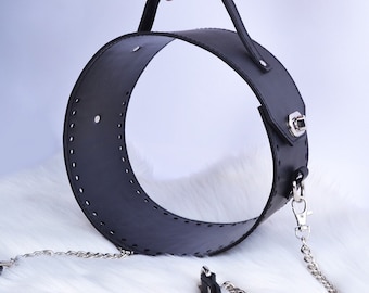 Set of genuine leather for a round bag. Shoulder bag, stylish original bag. How to knit and crochet DIY bag. Chain accessory. Keg bag.