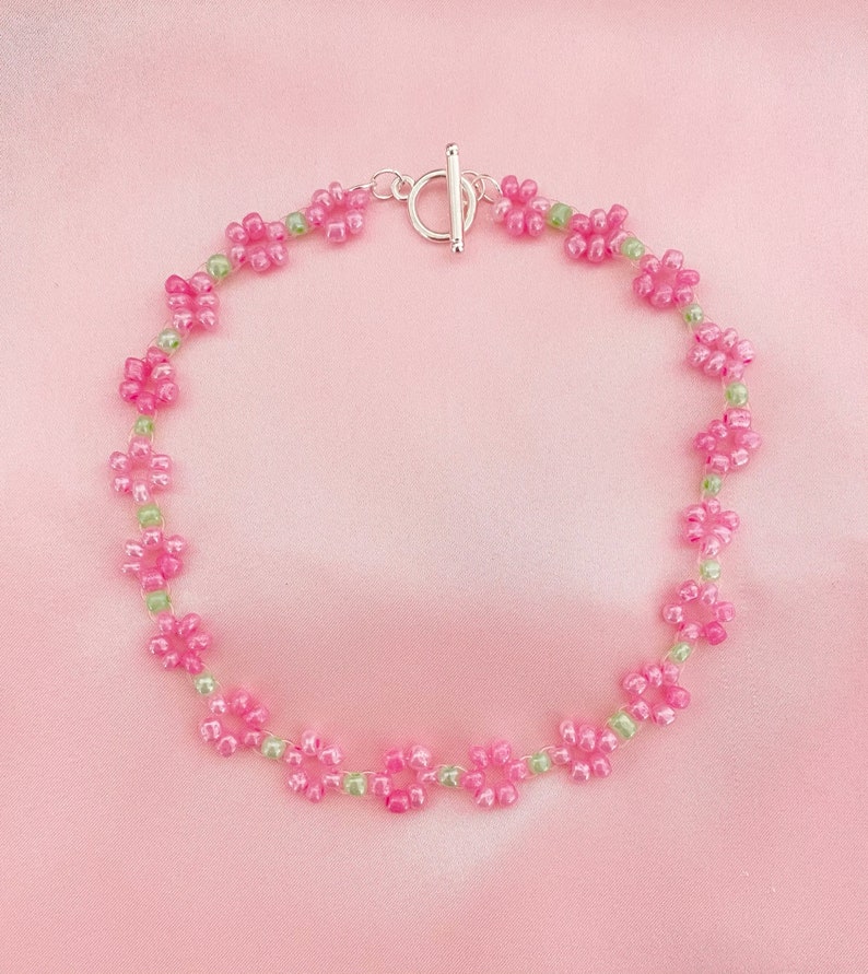Flower Bead Choker Necklace Etsy