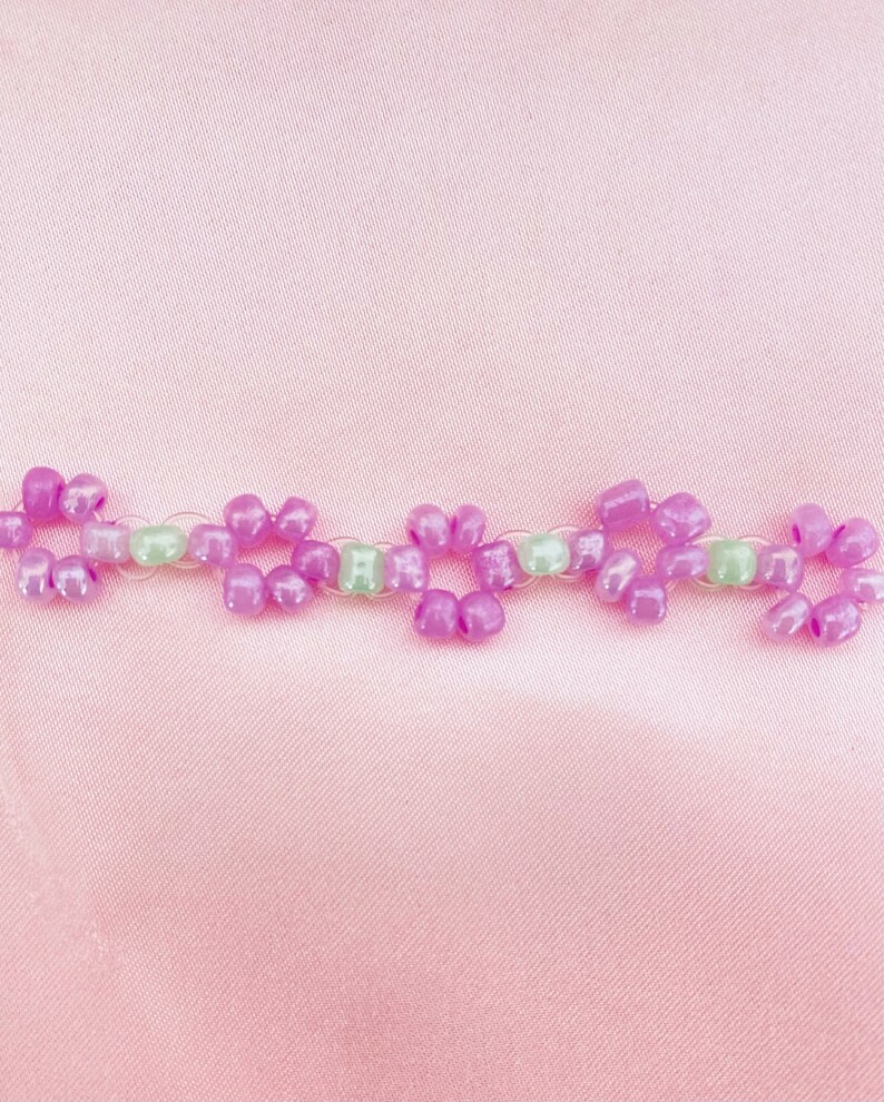 Flower Bead Choker Necklace Etsy