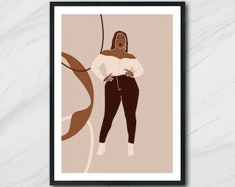 Body Positive Art, Melanin Art, Black Girl Artwork Printable, Brown Skin Girl, Female Body Art, Afrocentric Wall Art, Abstract African Art
