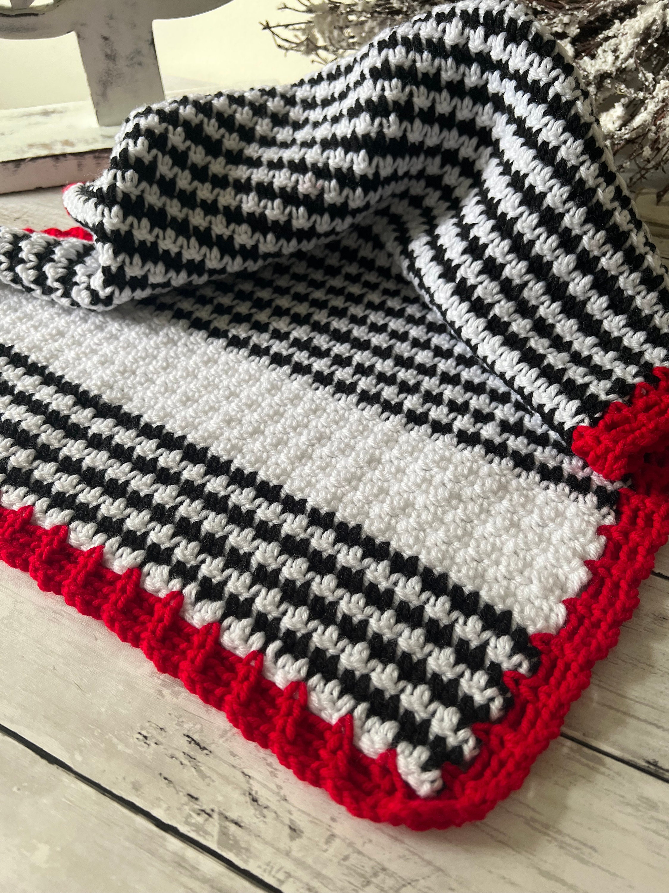 Red Baby Blanket, Black and White Baby Blanket, Crochet Baby