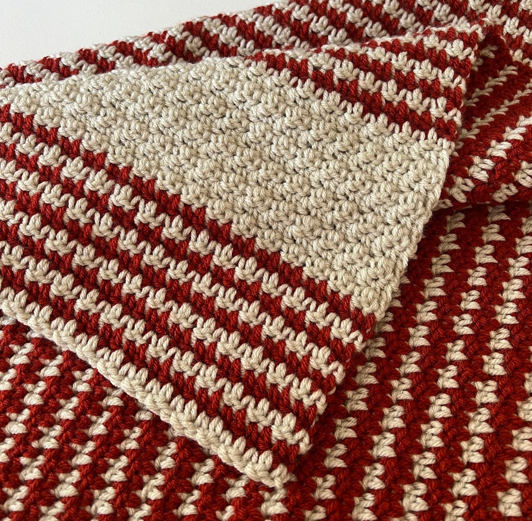 Rust Baby Blanket, Oatmeal Baby Blanket, Crochet, Houndstooth Design ...
