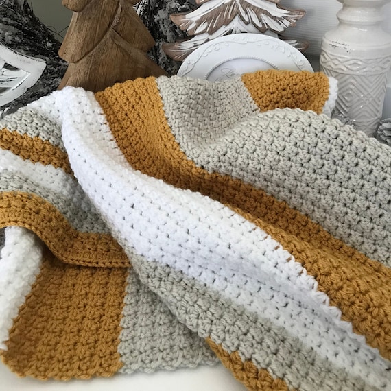 Oatmeal and Mustard Baby Blanket Crochet Boho Baby Blanket Crib