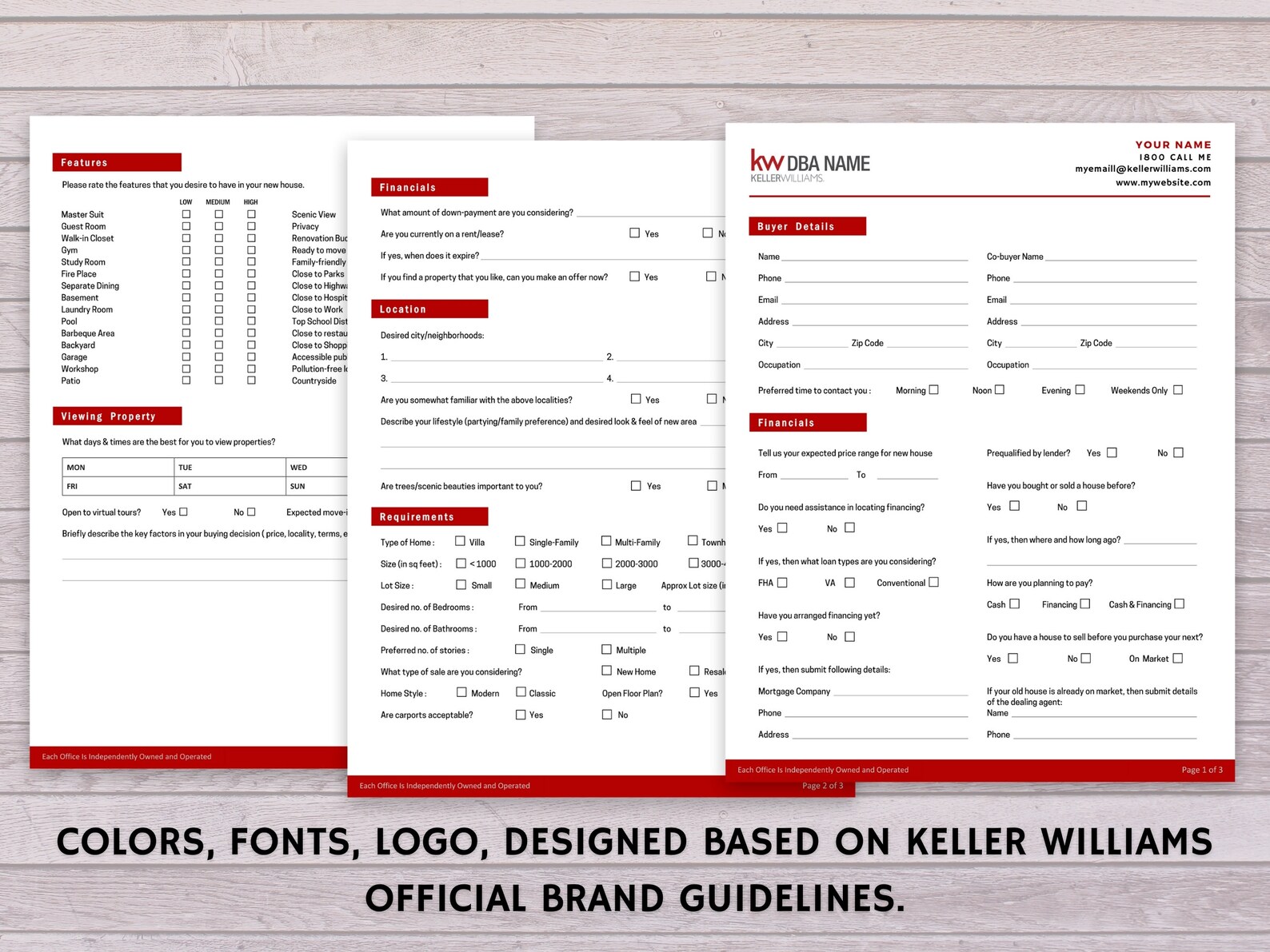 Keller Williams Real Estate Buyer Questionnaire template form Etsy