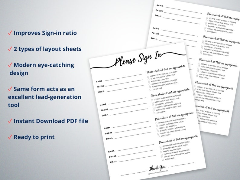 open house sign in sheet template for realtors real estate etsy